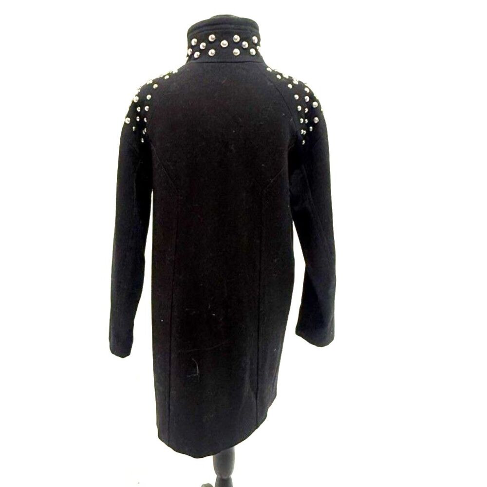 H&M black wool studded shoulder long moto jacket - Picture 6 of 10